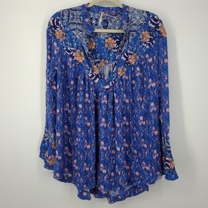 Free People Wildflower Fields Floral Print Blue Tunic Size XS